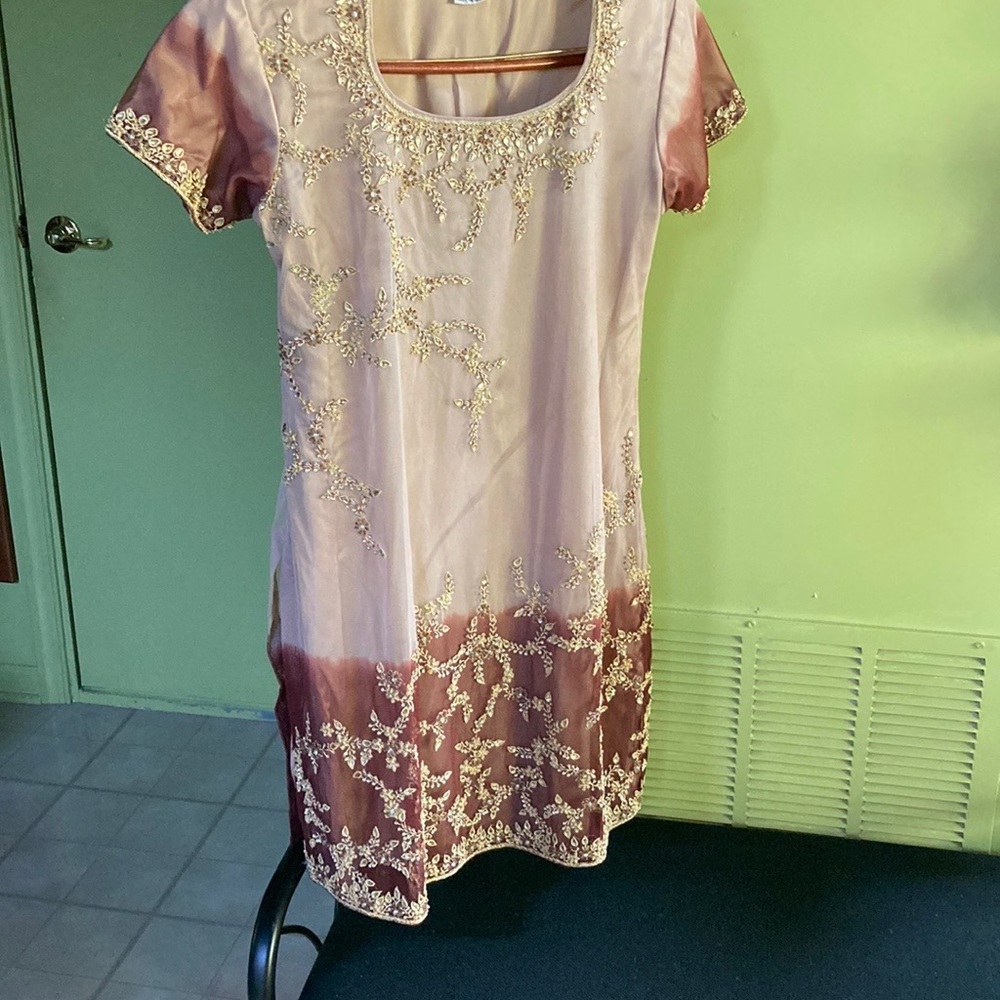 Cream colored and burgundy, Made in India, two piece outfit, preowned